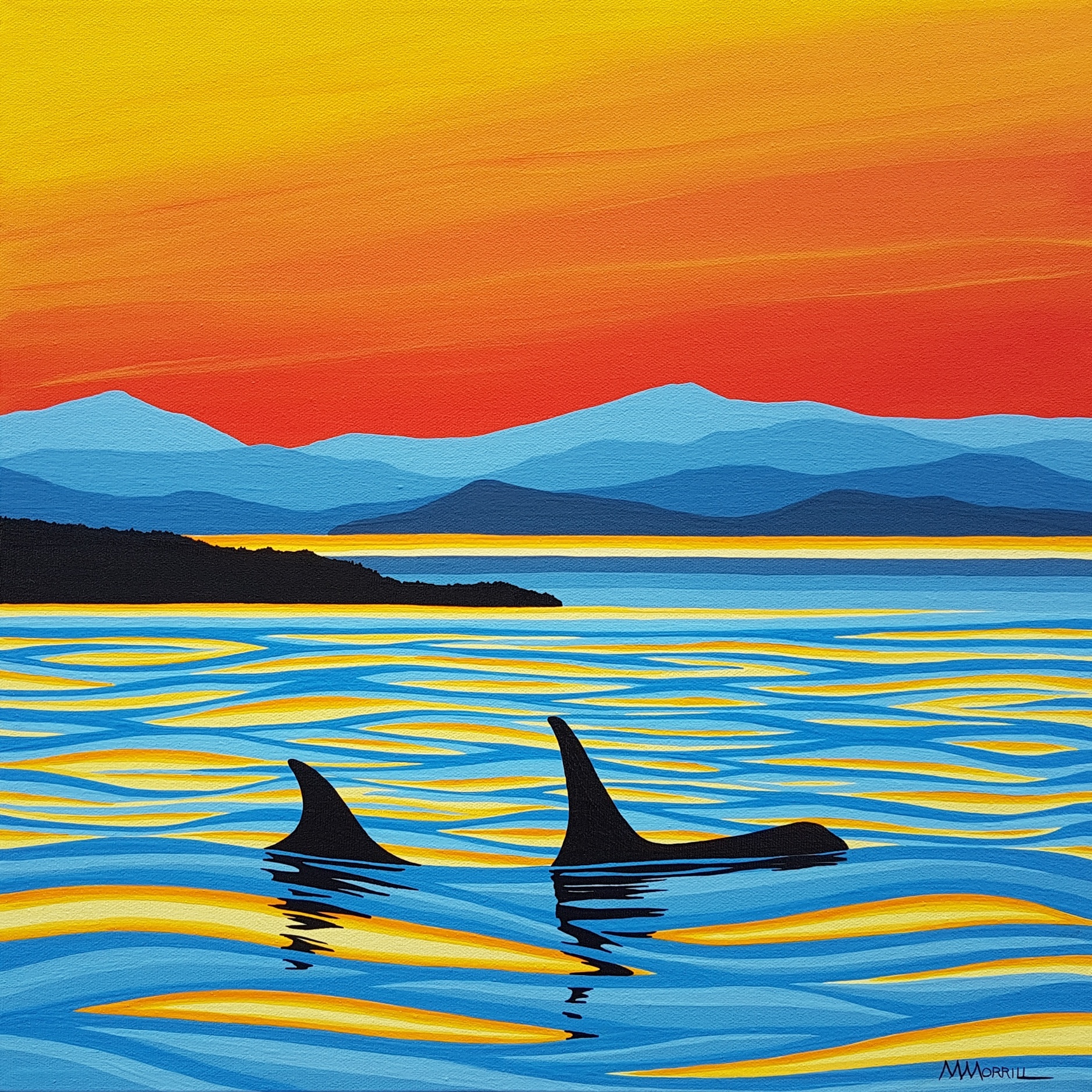 Orcas at Sunset by Monica Morrill